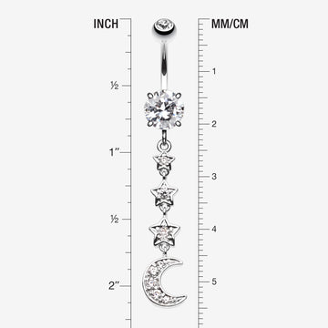 Detail View 1 of Stars' Journey to the Moon Belly Button Ring-Clear Gem